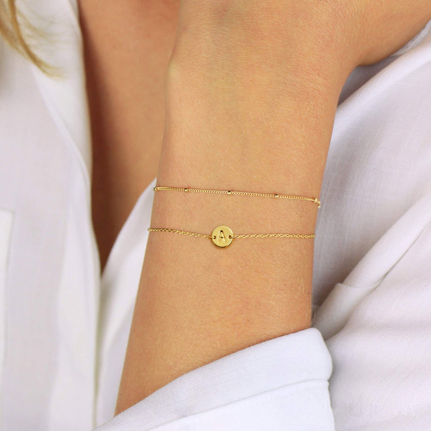 MONOZO Gold Initial Bracelets for Women Trendy, Dainty 14K Gold Filled Z Letter Initial Bracelet Women Disc Monogram Bracelet Jewelry Gifts for Birthday Jewelry Gifts