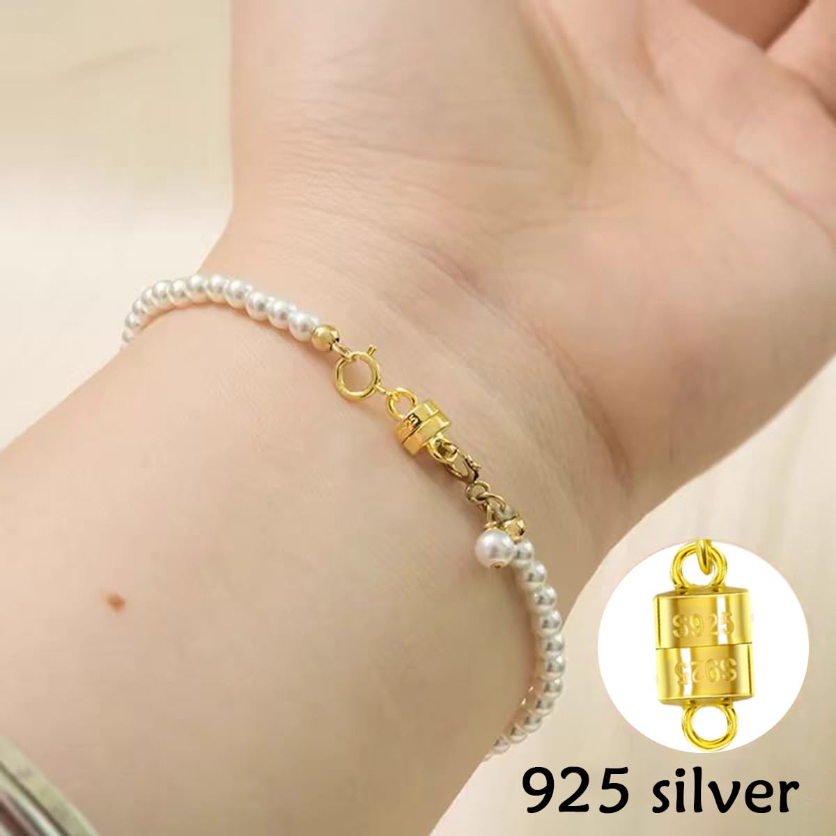 925 Silver Magnetic Necklace Clasps, Magnetic Necklace Clasps and Closures for Bracelet Necklace Extender (2pcs Gold)