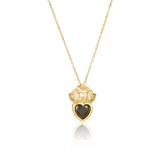 crataly Black Crown Heart Necklace for Women-Gold Plated Princess Necklace For Valentine's Day Mother's Day Christmas Birthday Gifts
