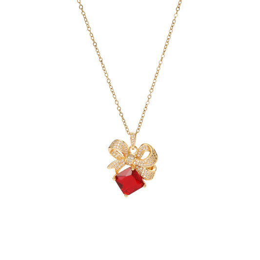 crataly Red Square Ruby Necklaces for Women-Gold Plated July Birthstone Vintage Necklace For Valentines Day Mother's Day Christmas Birthday Gifts