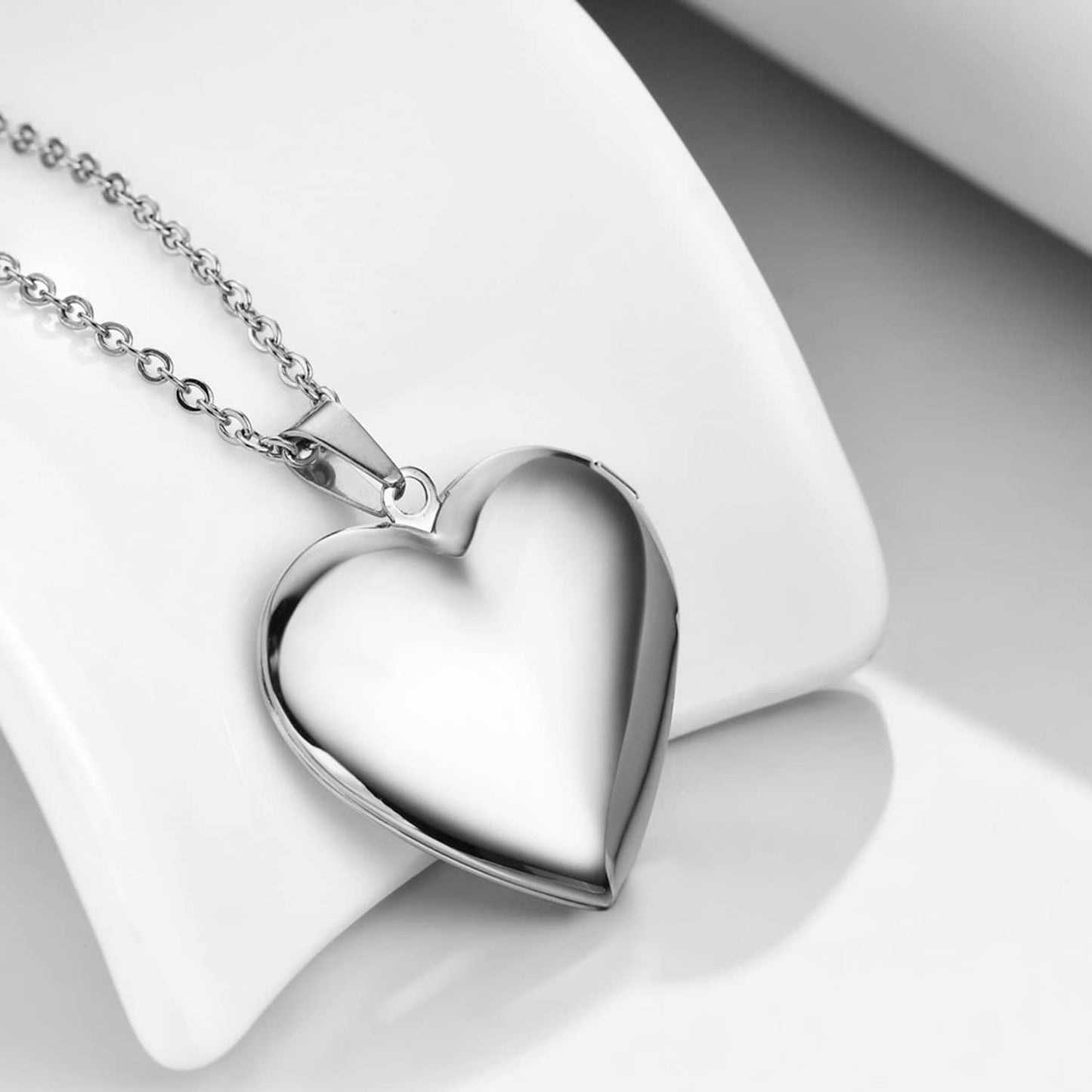 PHOCKSIN Silver Heart Locket Necklace Forever In My Heart Personalized Love Heart Necklace that Holds Pictures Customized Gifts Locket Necklaces for Birthday