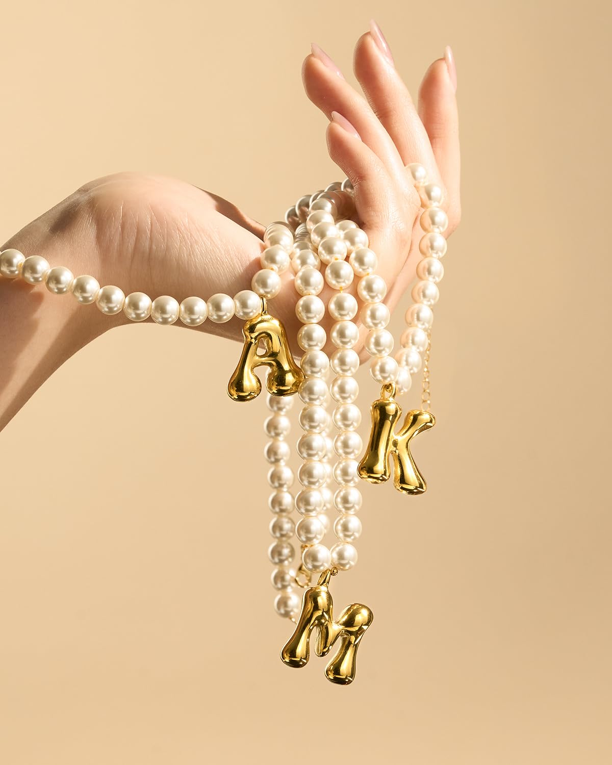 DoDoBeads Pearl Initial Necklace, 18K Gold Plated Stainless Steel Balloon Letter Pendant N, Non-Tarnish Waterproof Chunky Monogram Jewelry Gifts for Women Teens