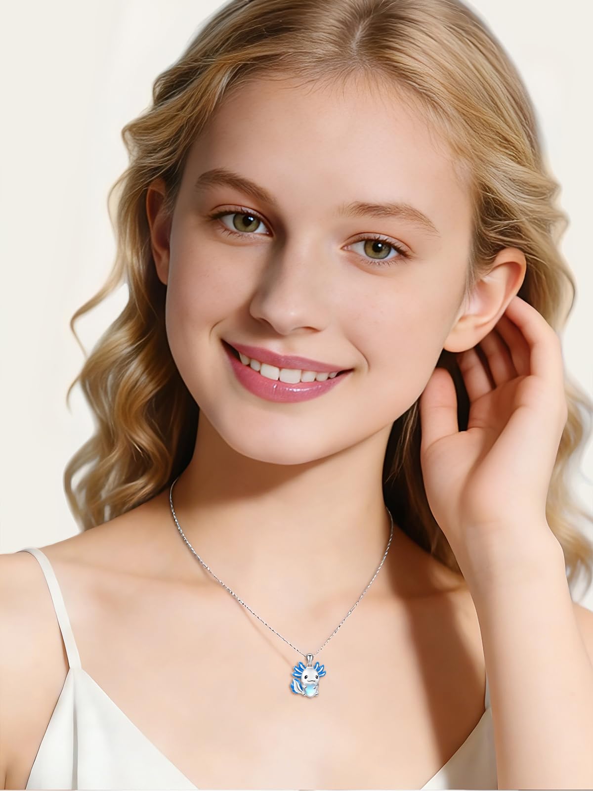 Dreamboat Blue Axolotl Pendant Necklace for Women 925 Sterling Silver Moonstone Axolotls Animal Jewelry Gifts