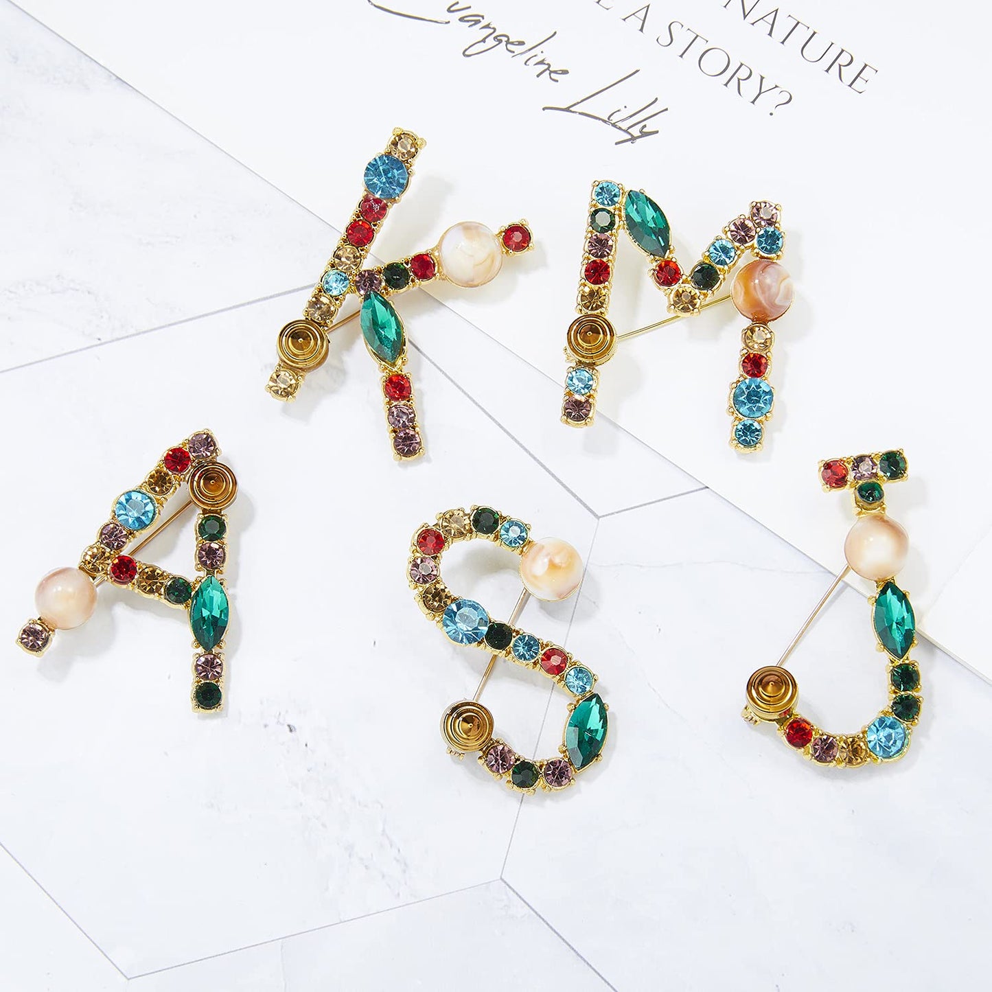 RINHOO Crystal Pearl Initial Brooch Gold Plated Enamel Colorful Letter Alphabet Breastpin Pin Jewelry for GIFTS (Gold X)