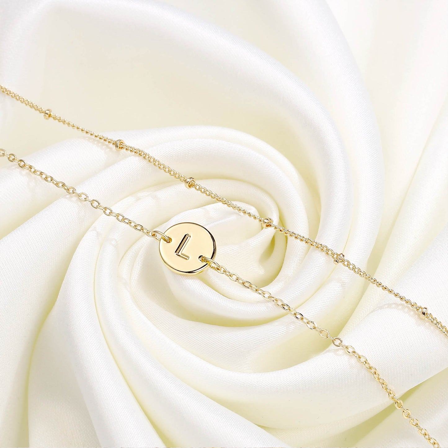 MONOZO Gold Initial Bracelets for Women, Dainty 14K-gold-plated Layered Beaded I Letter Initial Bracelet Personalized Alphabet Disc Monogram Charm Bracelet Jewelry Gifts