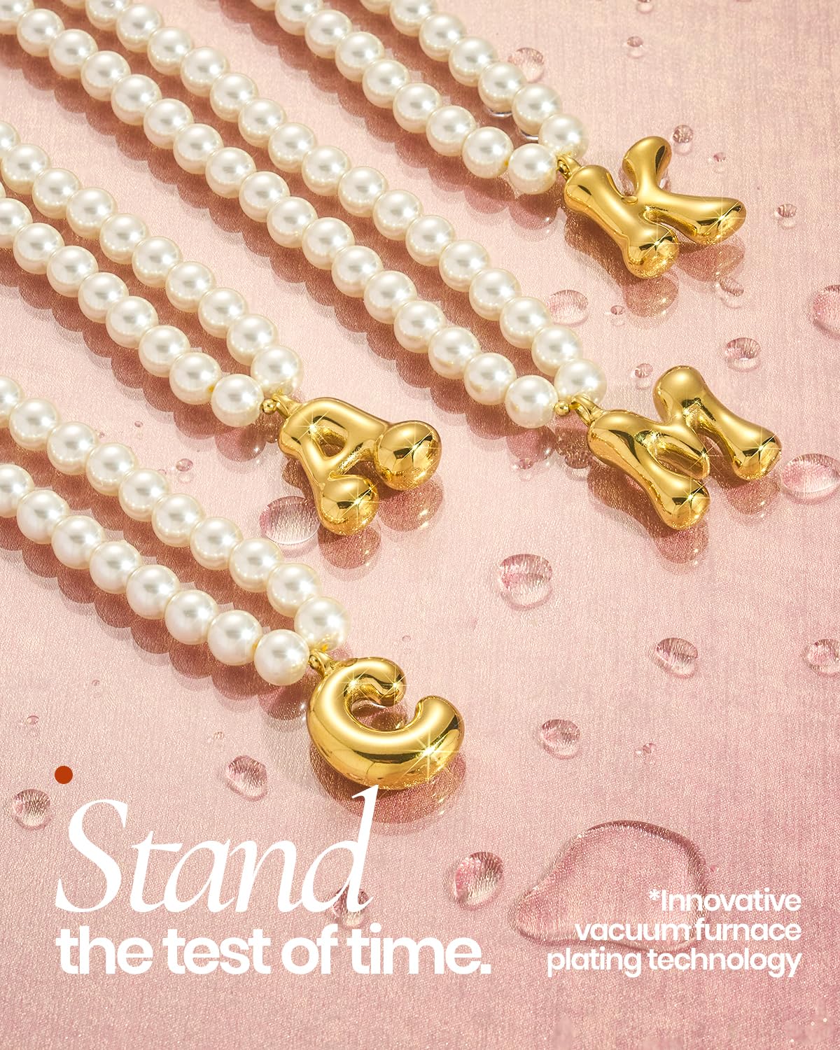 DoDoBeads Pearl Initial Necklace, 18K Gold Plated Stainless Steel Balloon Letter Pendant C, Non-Tarnish Waterproof Chunky Monogram Jewelry Gifts for Women Teens