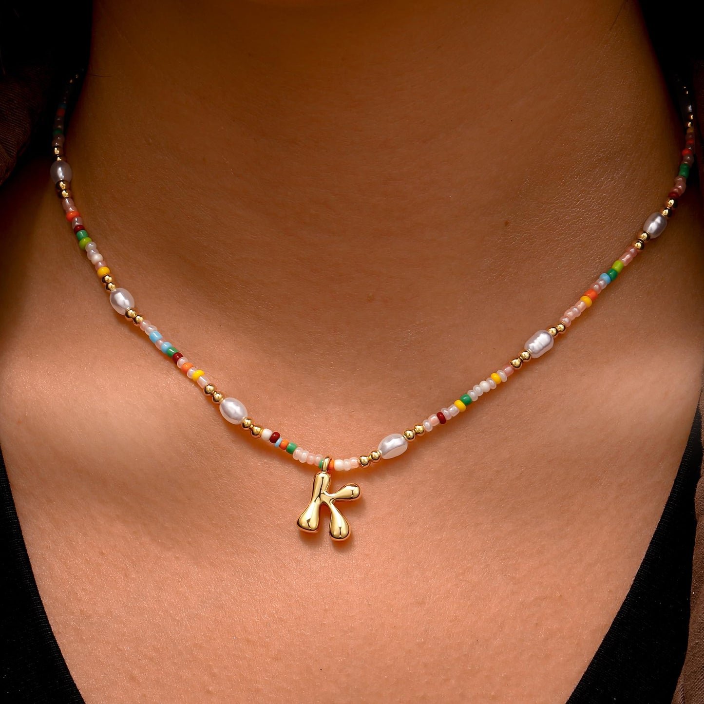 Ritach Initial Necklaces for Women - Letter M Initial Necklace Beaded Necklace for Women Girls Gifts Letter Necklace Bubble Gold Initial Necklaces for Women Girls Jewelry for Kids Gifts
